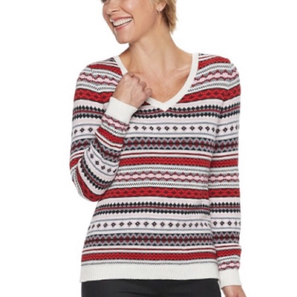 CROFT & BARROW XL Red Fairisle Sweater NWT ❤️🖤❤️